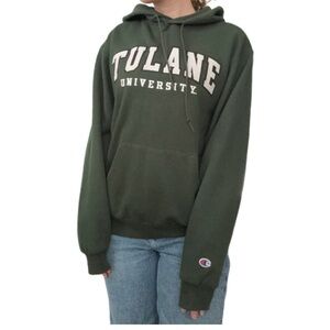 Champion Tulane hoodie, fleece, green college sweatshirt, size Small